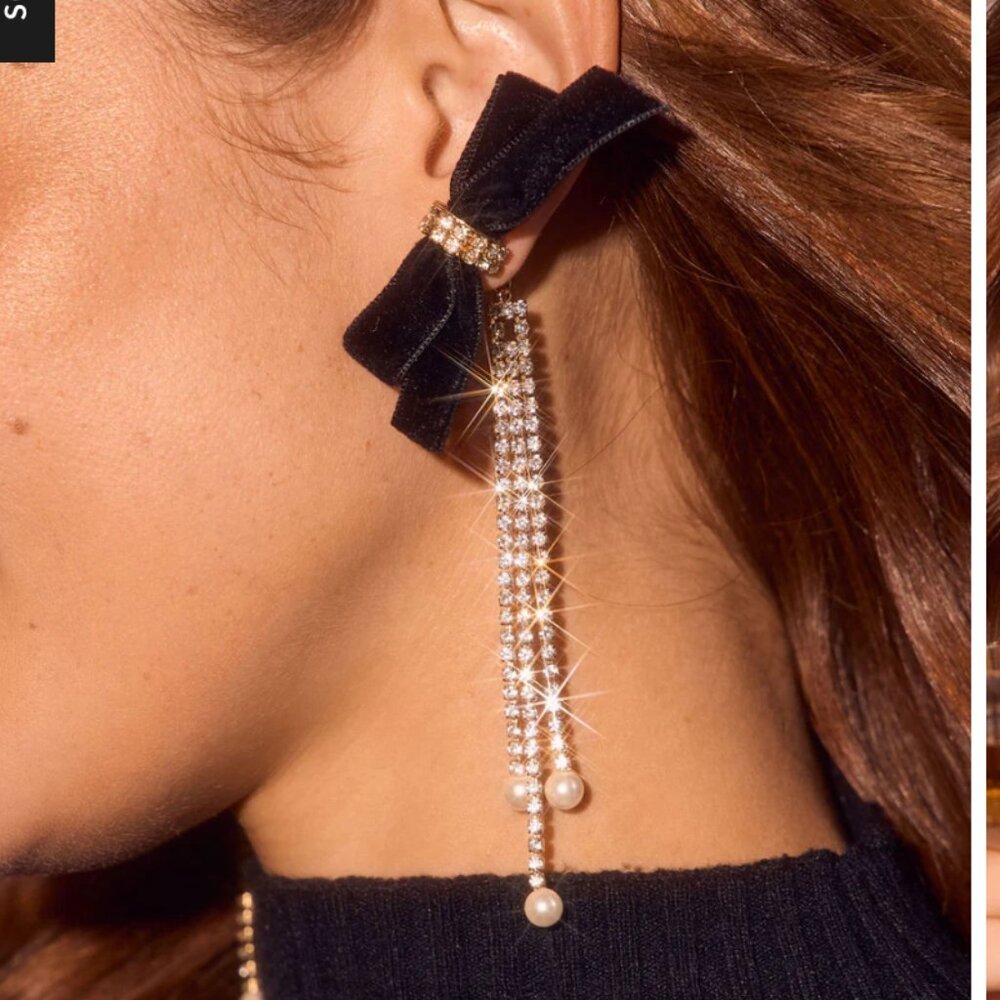 Darling Muse Velvet Bow Rhinestone Earrings